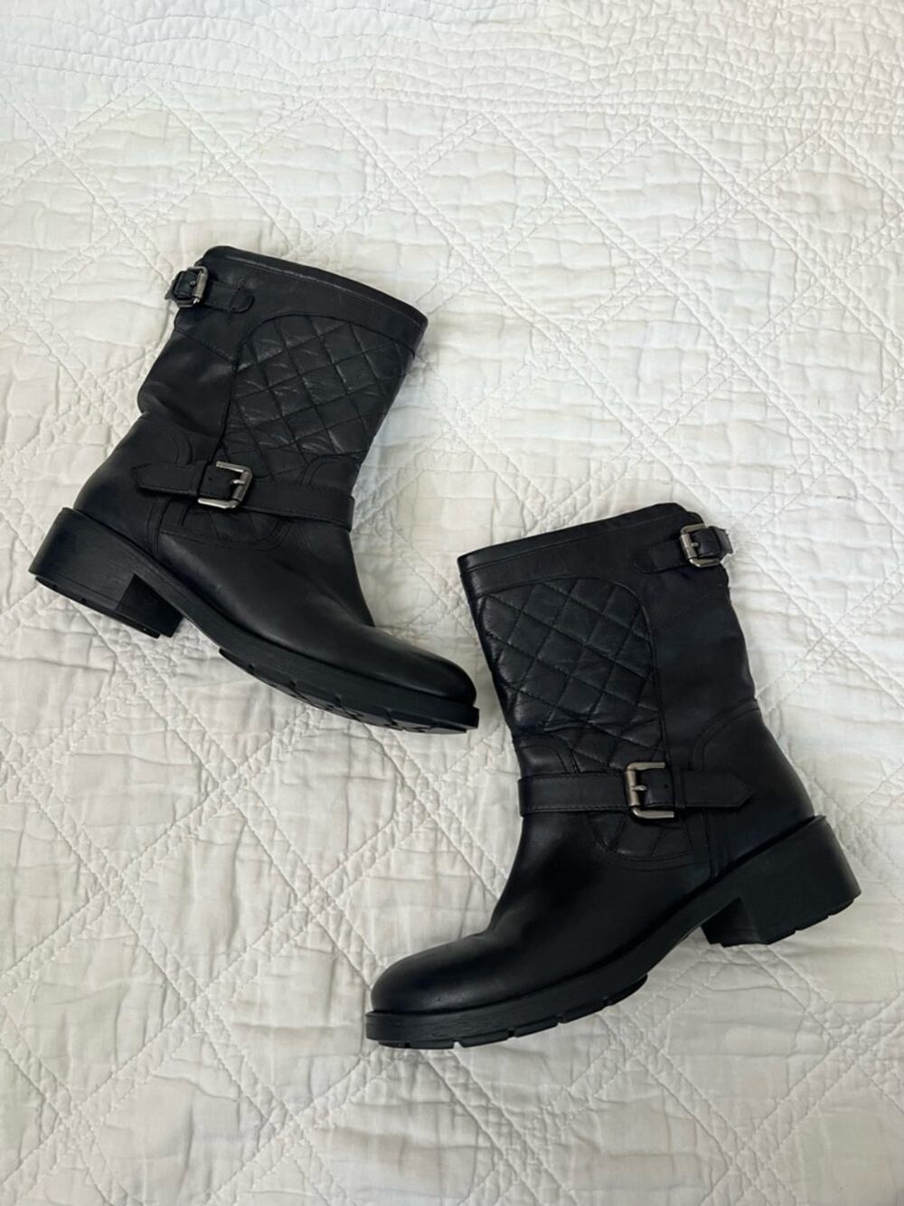 Aquatalia Quilted Leather Moto Boots